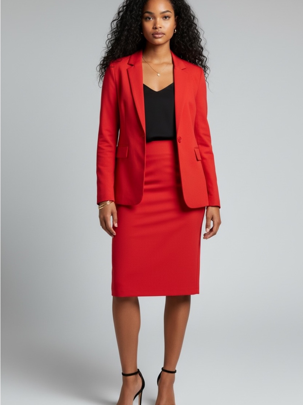 Allegra K Red Tailored Blazer and Pencil Skirt
